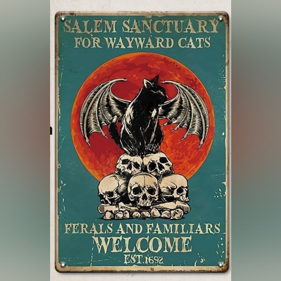 NWT SALEM Sanctuary for Wayward Cats 8x12 Tin Halloween Decor Sign - Picture 2 of 6